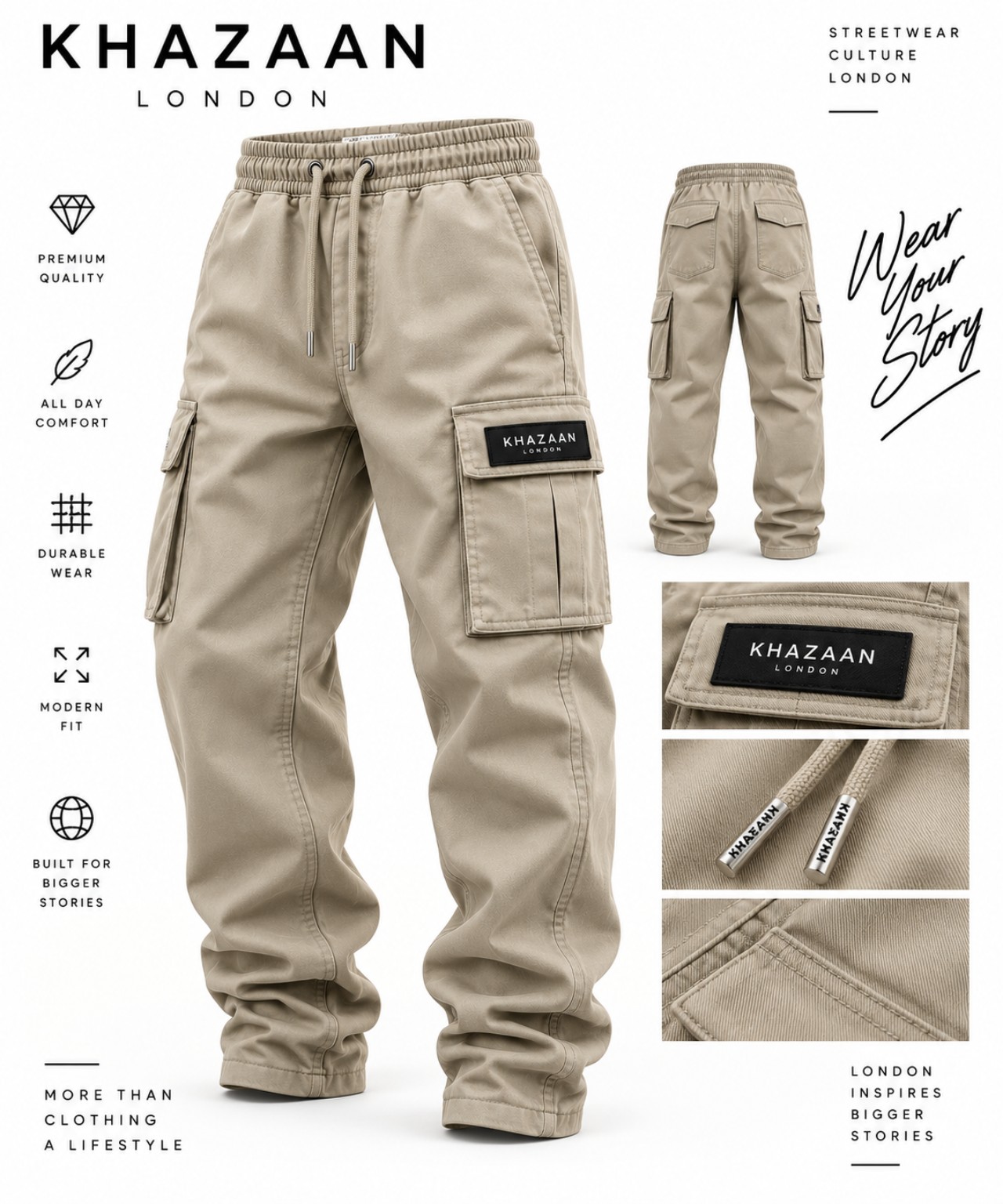 Khazaan London stone cargo trousers