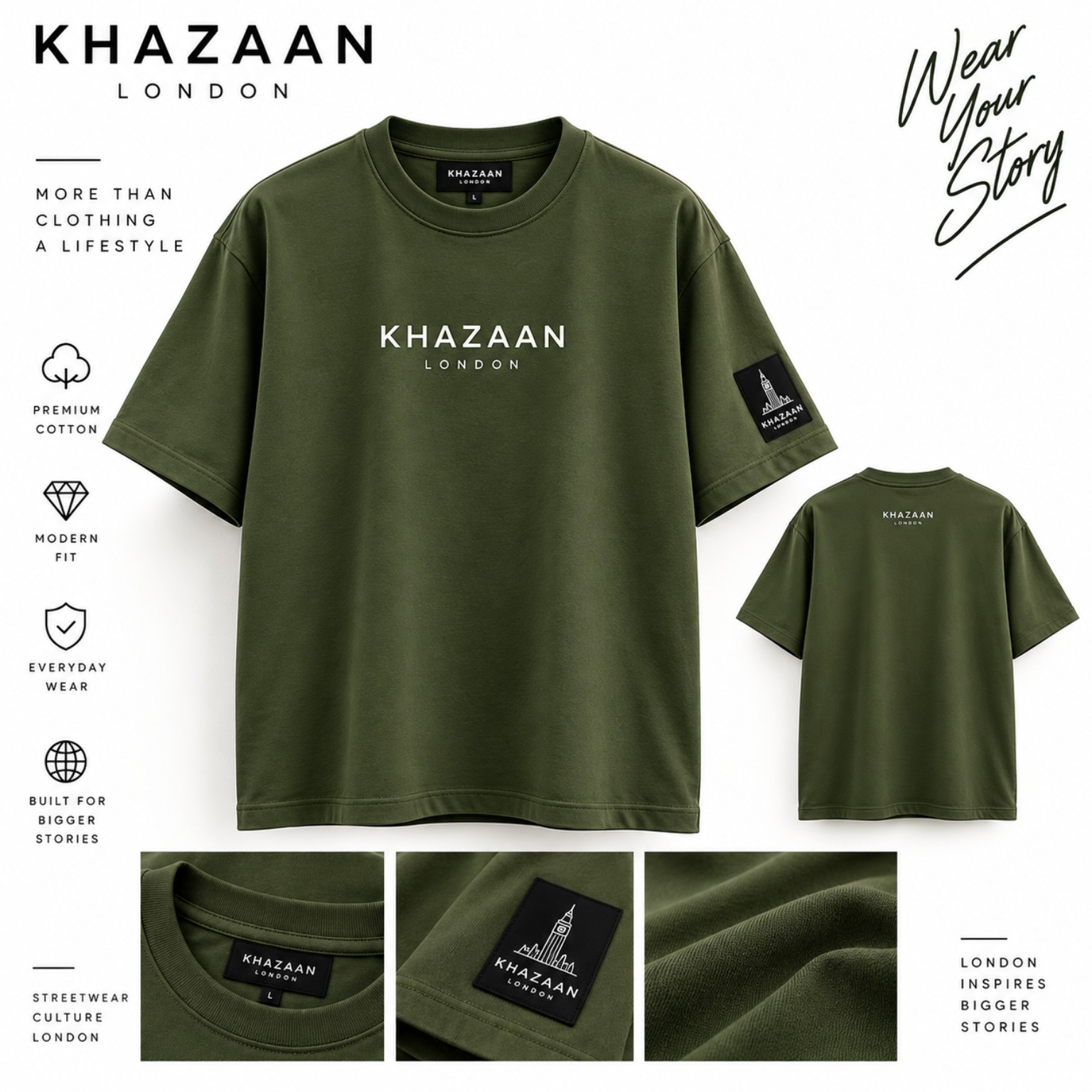 Khazaan London forest green T-shirt