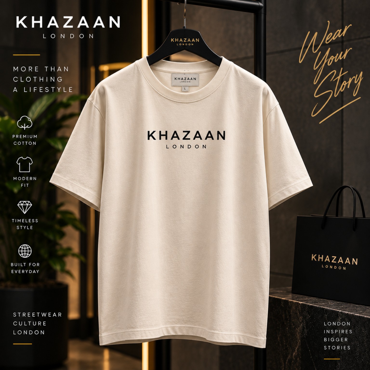 Khazaan London ivory premium T-shirt